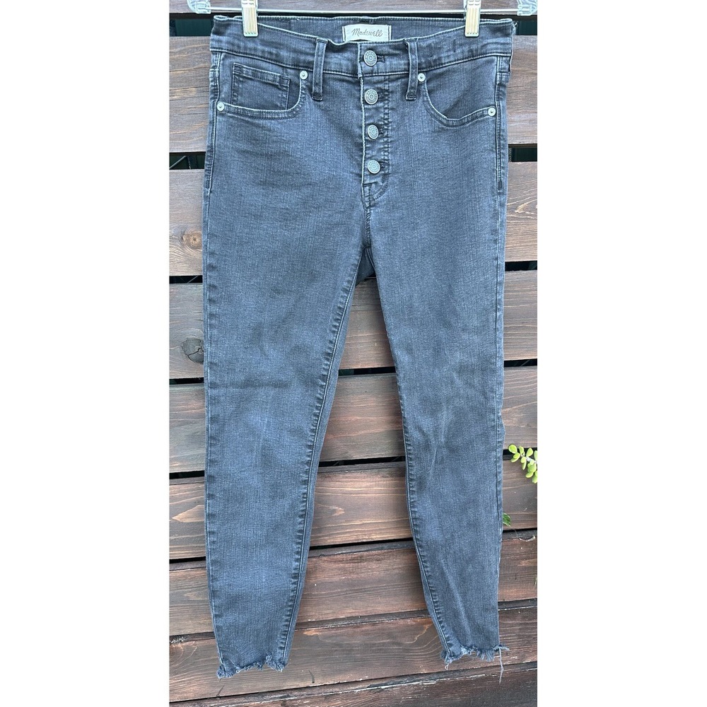 Madewell Jeans Womens Black Skinny 9 Inch Mid Rise Raw Hem Stretch *Size 28
